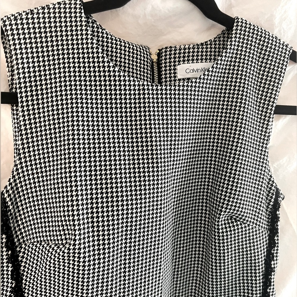 Calvin Klein Houndstooth Dress (4) with lace trim, perfect for office or party